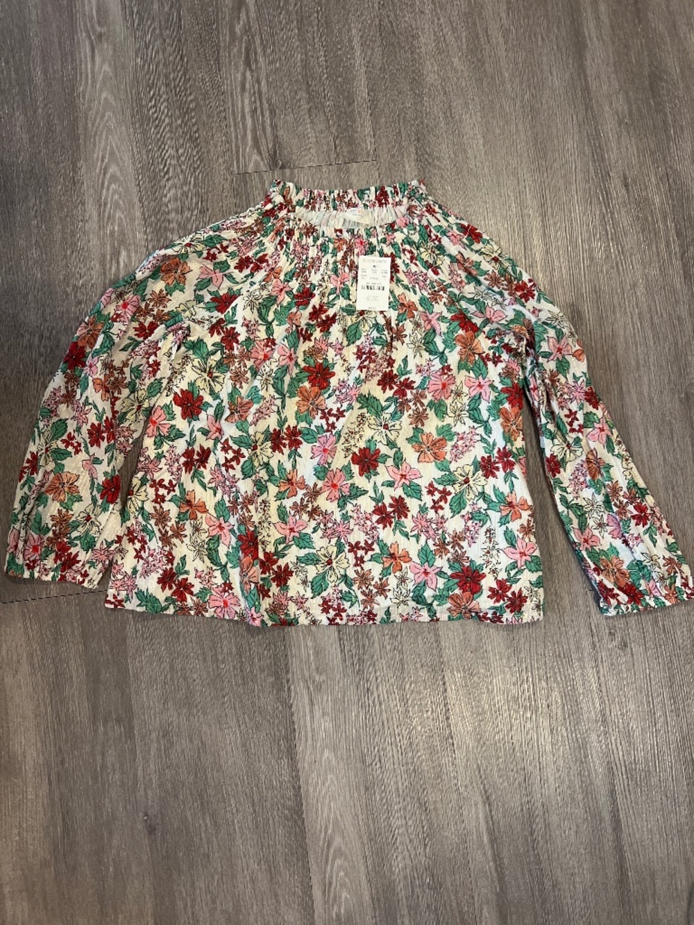 NWT Crewcuts girls Holiday blouse with poinsettia print sparkly gold thread (L)